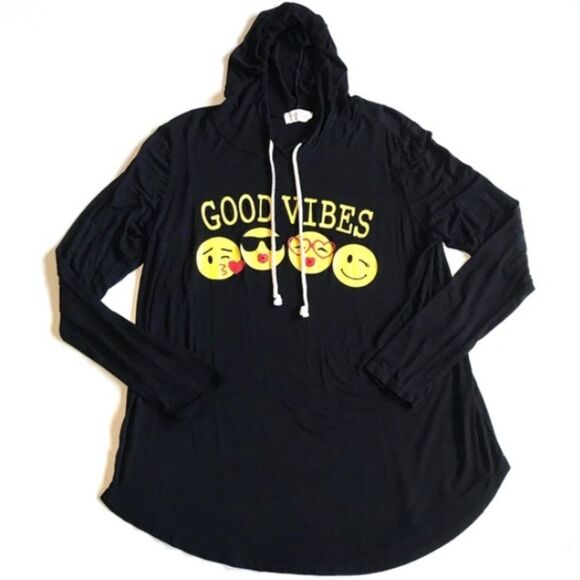 French Pastry Good Vibes L/S Tee Hoodie Emojis Black Sz XL - Picture 9 of 9